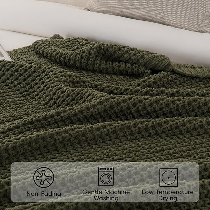 Bunnikins & Clover Olive Green Throw Blanket for Couch, Waffle Knit Blanket Throw, Super Soft Warm Dark Green Throw Blanket for Home Decor,Sofa and Living Room, 50"x60"