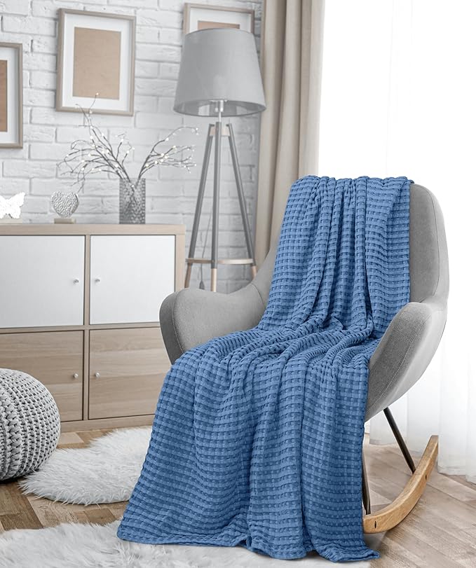 Utopia Bedding Wedgewood 100% Cotton Waffle Blanket 300 GSM [Twin - 90x72 Inch] Soft Lightweight Breathable Bed Blanket for All Season