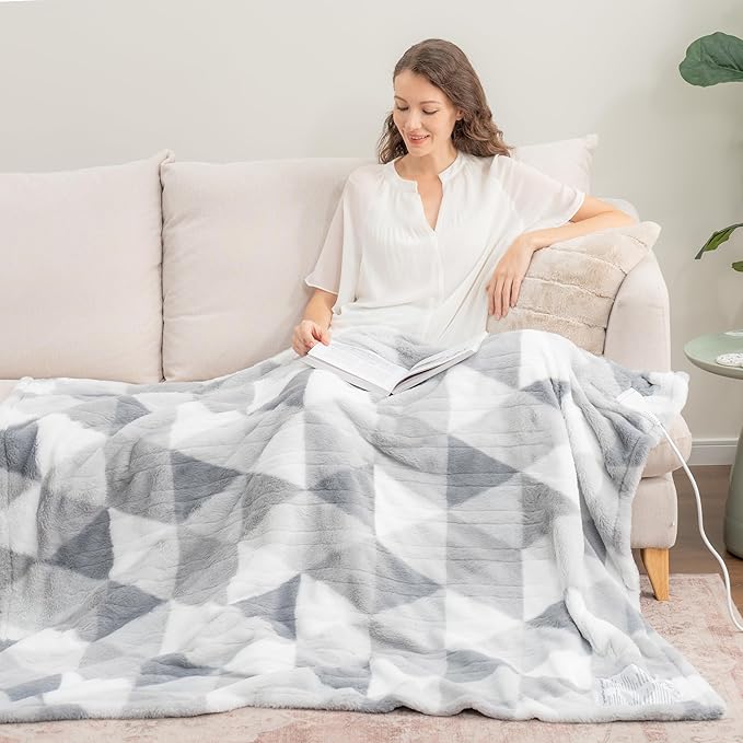 Berkshire Blanket Heated Throw Blanket, Grace Fur to Loftmink Reversible Electric Throw with 4 Heat Levels, Fast Heating Printed Throw for Couch and Bed, Auto Shut-Off Feature (50"x60")