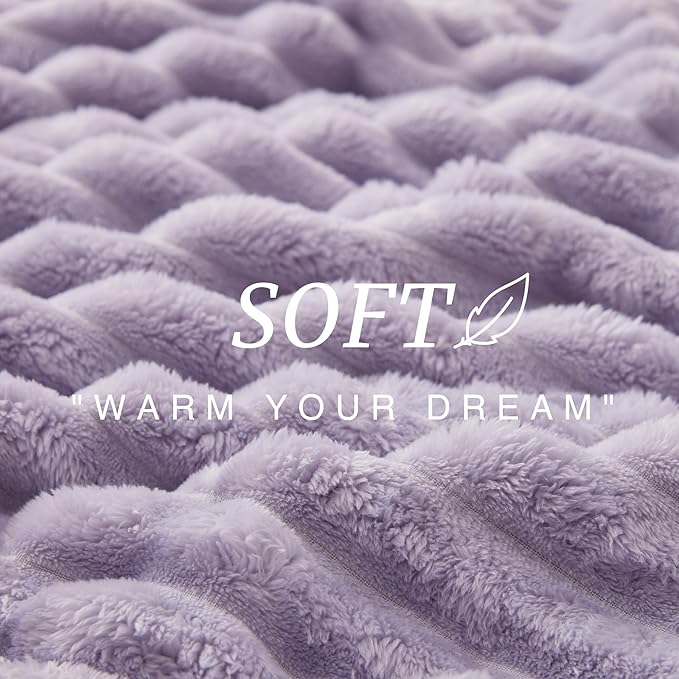 EXQ Home Fleece Blanket Twin Size for Couch or Bed - 3D Stripe Jacquard Decorative Blankets - Cozy Soft Lightweight Fuzzy Flannel Blanket Suitable for All Seasons(60"×80",Light Purple)