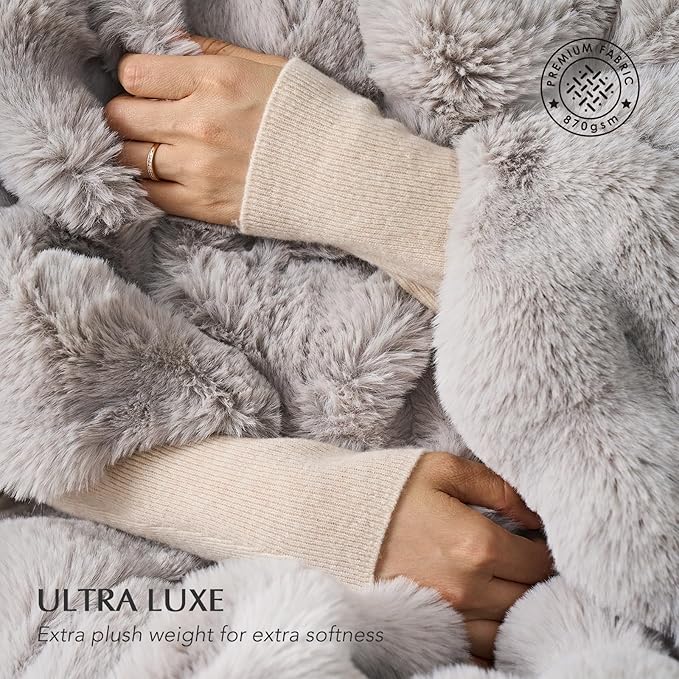 EverGrace Ultra Soft Luxury Fluffy Faux Rabbit Fur Throw Blanket, Thick Warm Bubble Throw for Bed, Cozy Plush Reversible Blankets for Couch, Chair, Sofa, Taupe, 60x80 Inches