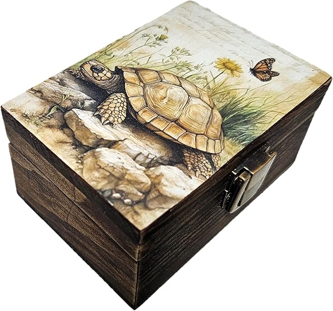 RK Collections Land Turtle Trinket Box I Nautical Jewelry Keepsake Box I Land Turtle Lovers Gift Idea For Animals (4x2.75)