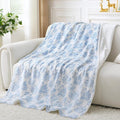 Viviland Fleece Throw Blanket Reversible Muslin Blankets, Soft Throw Blanket for Couch and Bed, Breathable Quilt Bedspread, Gauze Bedding for Adults, Large 50x70 inch, Blue Nerrah