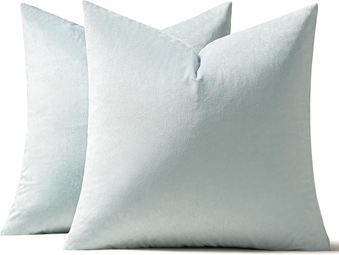 MIULEE Velvet Throw Pillow Covers 16x16 Inch, Pack of 2 - Baby Blue, Soft Solid Decorative Pillow Covers Cushion Cases Modern Luxury Home Decor for Spring Couch Sofa Bedroom Livingroom