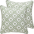 ISAENNE Design Fresh Linen Square Throw Pillow Covers 18"x18" Pack of 2, French White Cottage Cushion Covers with Green Branches Pattern Decoration Pillowcases for Bed,Living Room,Outdoor,Car