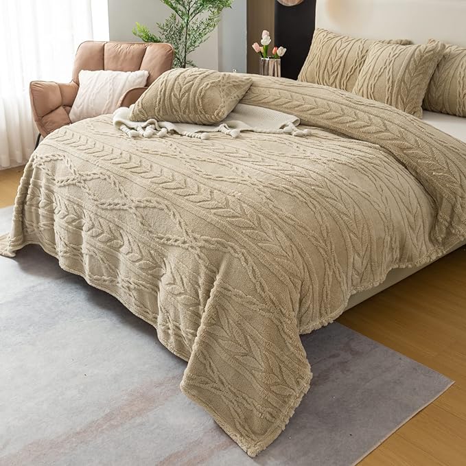 YUSOKI Sherpa Throw Blanket-3D Stylish Design Super Soft Fuzzy Cozy Warm Blanket Thick Plush Fluffy Furry Blankets for Teen Girls Women Couch Bed Sofa Chair Men Boys Gift(Tan,50"x65")