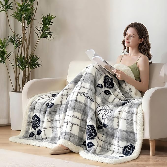 Fluffy Reversible Fleece Blanket Twin Size 45"x60" - Soft Warm Throw for Bed/Couch - Stylish Winter Home Decor,Christmas Birthday Gift for Women Her