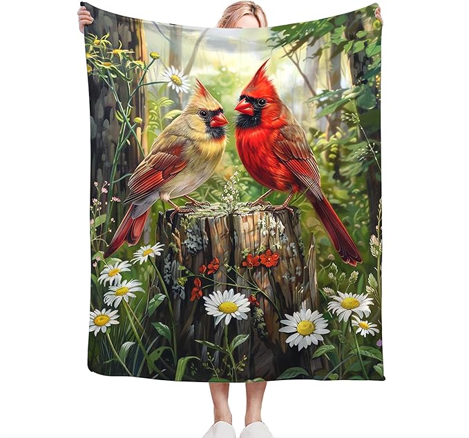 Cardinal Bird Throw Blanket - Soft Warm Cozy Fleece for Couch, Sofa, Bed - Bird Gifts and Decor for Girls, Boys, Women, Men, Kids, Adults - 80"x60"