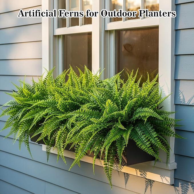 MAQIHAN 10 Pcs Fake Fern - Artificial Ferns for Outdoors - Faux Ferns for Outdoor Planter Large Outdoor Patio Decor Boston Fern Artificial Plants Faux Greenery Porch Decor