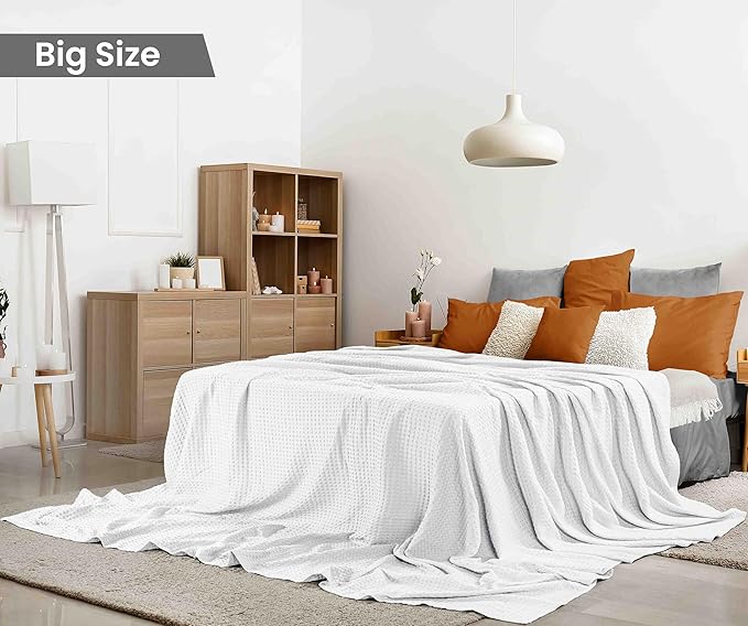 Utopia Bedding White 100% Cotton Waffle Blanket 300 GSM [Big - 120x120 Inch] Soft Lightweight Breathable Bed Blanket for All Season