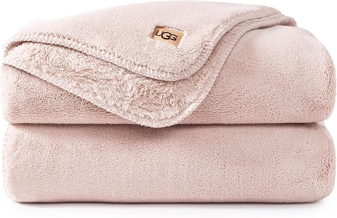 UGG Whitecap Fleece Throw Blanket, Soft Plush Throw for Bed or Chair, Luxury Bedroom Decor, Cozy Blankets, Machine Washable, Spring Decor, 50-inch x 70-inch, Pink Quartz