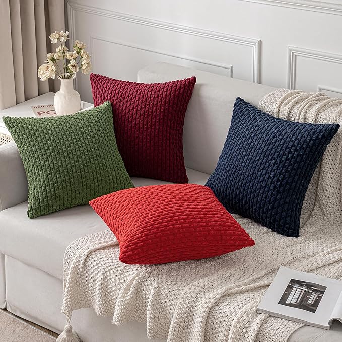 MIULEE Pack of 2 Decorative Throw Pillow Covers 20x20 Inch Soft Boho Striped Textured Corduroy Pillow Covers Modern Farmhouse Home Decor for Couch Bed Sofa Living Room Moss Green