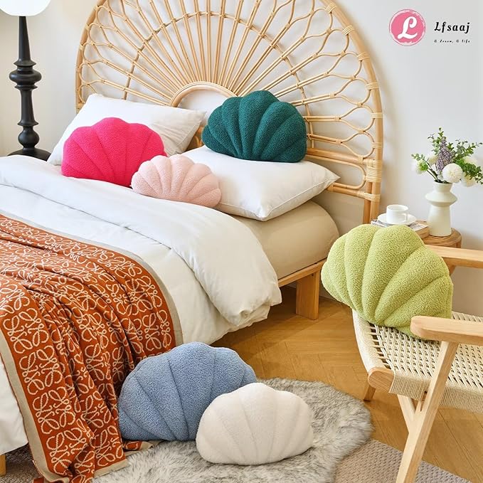 Lfsaaj Ivory Seashell Throw Pillows, Shell Shaped Throw Pillows, 13 Inch Soft Home Decorative Pillow Plush Cushion for Bed Couch Living Sofa Room Decor Accent Throw Pillow