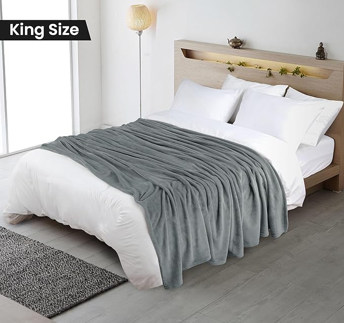 Utopia Bedding Cool Grey Fleece Blanket King Size Lightweight Fuzzy Soft Anti-Static Microfiber Bed Blanket (90x102 Inch)