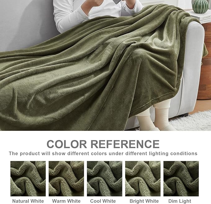 Hansleep Fleece Moss Green Twin Blanket, Super Soft Flannel Fuzzy Plush Cozy Blanket for All Seasons, Moss Green, Twin 60x80 Inches