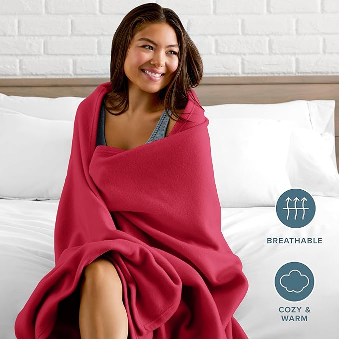 Bare Home Polar Fleece Blanket - Full/Queen - Red - Warm & Cozy - Premium Fleece Throw for Bed, Sofa, Camping, Travel and Cold Nights - Lightweight Blanket (Full/Queen, Red)