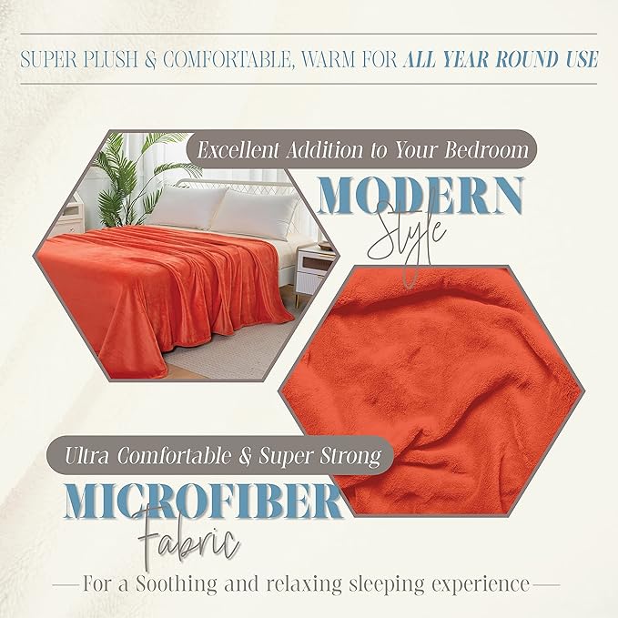Elegant Comfort Luxury Velvety Feel Blanket, All-Season Lightweight Blanket, Ultra Plush, Soft, Cozy-Fuzzy Flannel Fleece for Couch, Sofa, Bed, Travel, Solid Design, King/California King, Coral