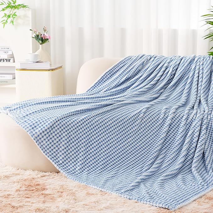 Zyrah Blue and White Fleece Throws for Couch Super Soft Throw Blanket Plaid Lightweight Decorative Fuzzy Cozy Blankets for Sofa Chair Bed 40x50 Inches