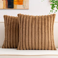 Aegero Pack of 2 Faux Fur Fall Throw Pillow Covers 22x22 Inch, Soft Plush Striped Neutral Couch Pillow Cover, with Velvet Back Modern Home Decor for Sofa Living Room Couch Bed Coffee