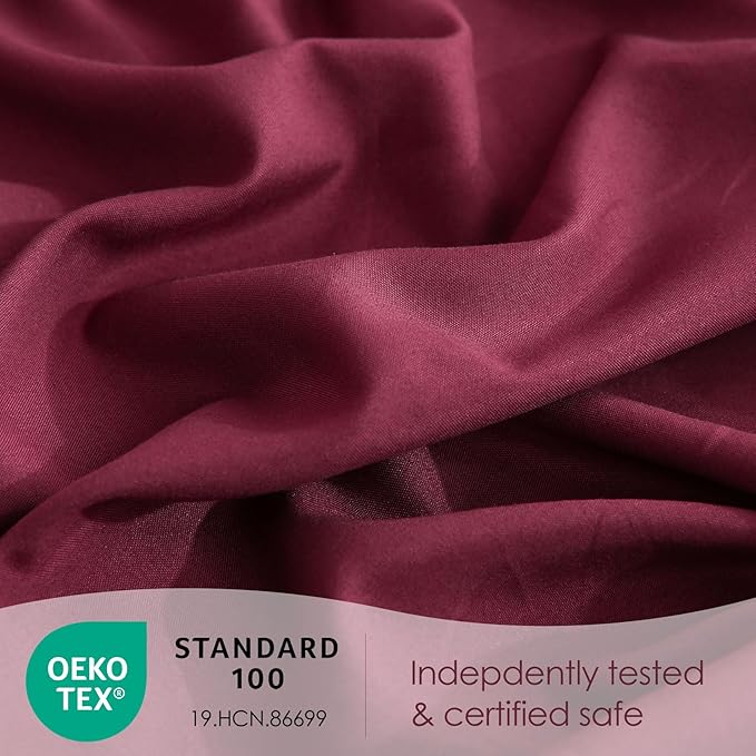 JSD Burgundy Twin Sheet Set with Side Pocket Corner Straps, 3 Piece Soft Kids Microfiber Bed Sheets Extra Deep Pocket