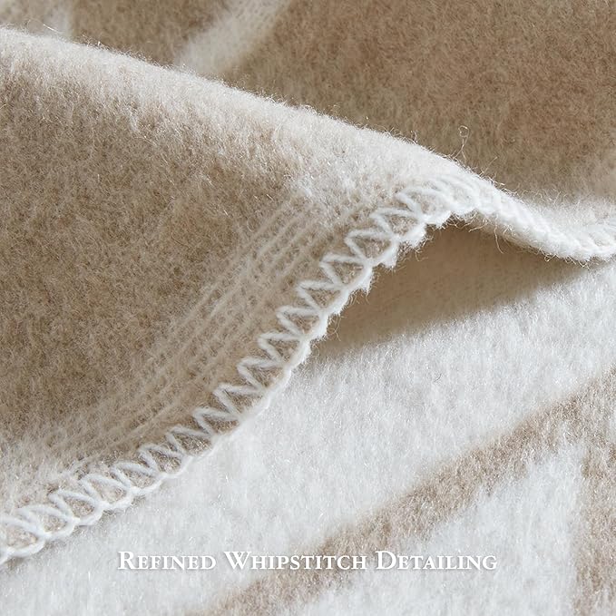 Woolrich Cotton Blend Jacquard Blanket with Whipstitch Edge, Lightweight All-Season Bed Blanket, Machine Washable, Oeko-TEX Certified, Ivory Stripe, King