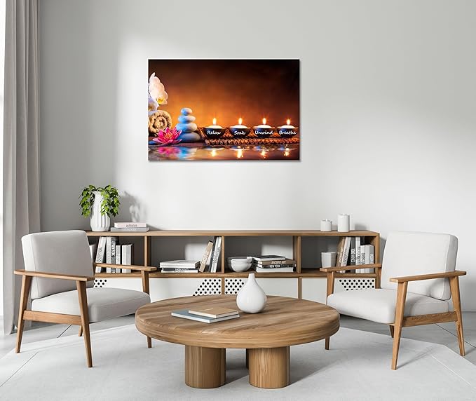 Zen Wall Art Decor Breathe Canvas Art Picture Candles Relaxing Peaceful Poster Prints for Zen Spa Room Artwork Living Room Bedroom (20.00" x 30.00")