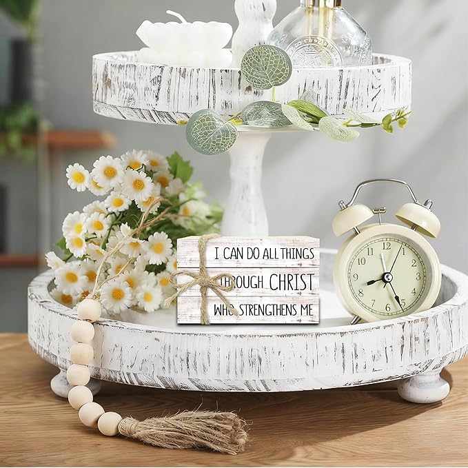 Decorative Books for Home Decor, Wood Book Stack for Table Decor, I Can Do All Things Through Christ Who Strengthens Me Decoration Books for Office Shelf, Farmhouse Stacked Books Decoration (L74)