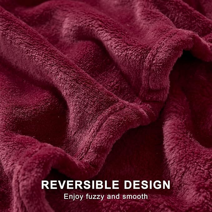 Hansleep Fleece Burgundy Red King Blanket, Flannel Fuzzy Plush Cozy Blanket for All Seasons, Burgundy Red, King 90x108 Inches