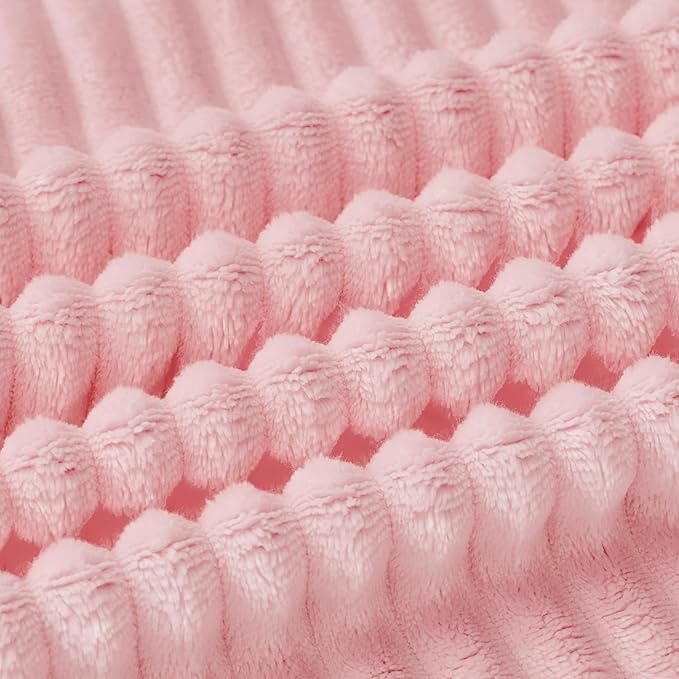 Bnuitland Fleece Throw Blanket for Couch, 300GSM Soft Warm Cozy Fluffy Throw for Adults & Kids, Stripe Pattern, All Season Sofa Bed Blanket for Home Decor, Light Pink 50"x60"