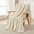 Joydeco Chunky Cable Knit Throw Blanket, Lightweight 100% Cotton Soft Cozy Throw Twin Blanket for Couch Bed and Sofa, Rustic Breathable Farmhouse Blanket Gift for Women Men(Cream White, 60"x80")