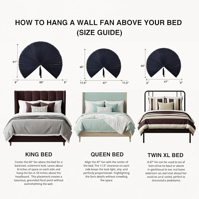 Chicvillage Bamboo Wall Fan Decor - 47” Handmade Woven Bamboo Wall Hanging Fan, Large Japanese Fan Wall Decor for Above Bed, Boho Natural Asian Wall Art, Lightweight & Easy to Hang (Black)