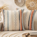 ANRODUO Pack of 2 Boho Decorative Throw Pillow Covers 20x20 Farmhouse Cushion Case Striped Chenille Pillow Cases Square Pillow Covers Accent Neutral Pillowcase for Sofa Couch Bed, Orange-Blue Stripe
