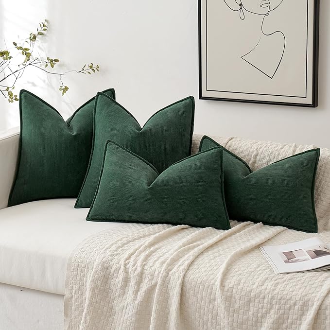 MIULEE Pack of 2 Green Decorative Pillow Covers 22x22 Inch Soft Chenille Luxurious Couch Throw Pillows Farmhouse Cushion Covers Euro Shams with Elegant Design for Sofa Bedroom Home Decor