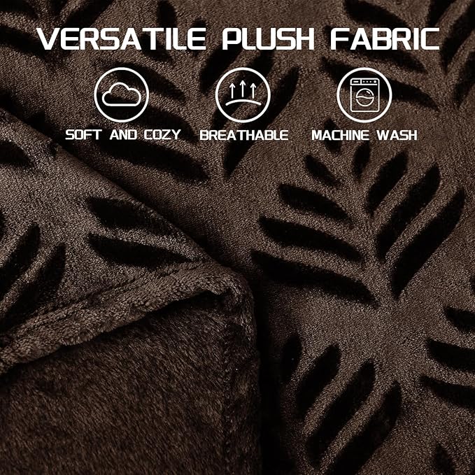 Exclusivo Mezcla Fleece Throw Blanket for Couch, Super Soft and Cozy Blankets All Season Use, Leaves Pattern, Plush Fuzzy Lightweight, Coffee, 50x60 Inch