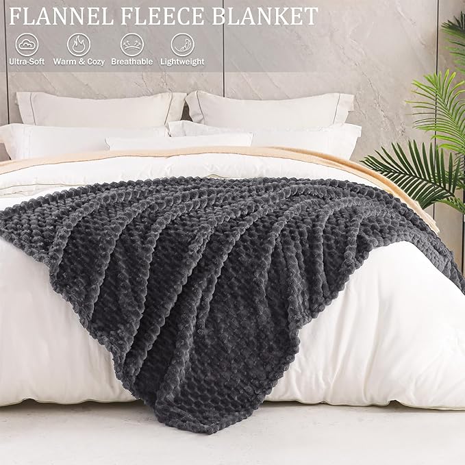 Exclusivo Mezcla Fleece California King Blanket for Bed, Oversized Fuzzy Grey Bed Blankets, Soft Cozy Plush Sofa Throws for All Seasons, 120x120 Inches