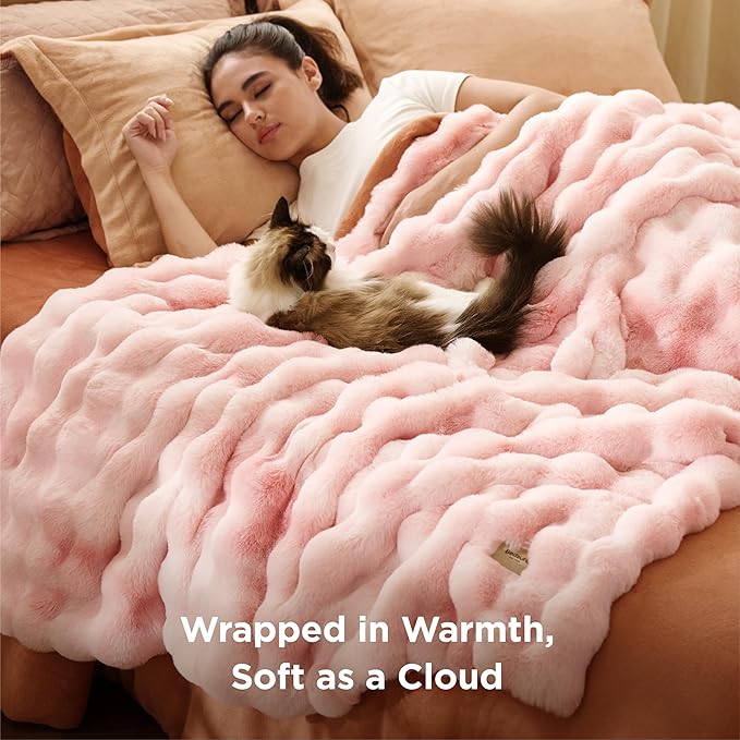 Bedsure GentleSoft Fluffy Fuzzy Cute Pink Blanket Teen Girls Gifts, Soft Cozy Faux Fur Throw Blanket, Valentines Tie-Dye Pink Room Decor for Girlfriend Women, Thick Warm Plush Room Decor Gifts for Her