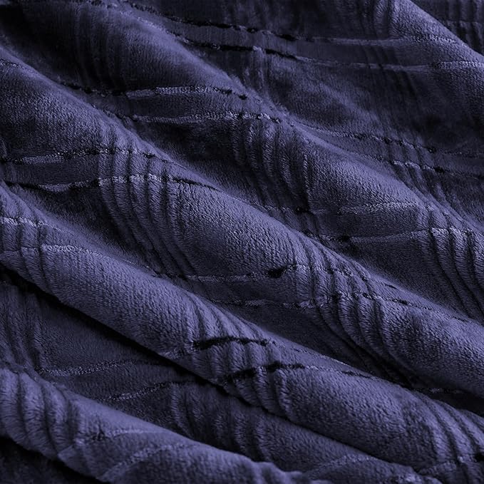 Super Soft Flannel Throw Blanket 50x60 Inches, Premium Checkered Jacquaed Silky Fleece Lightweight Bed Blanket All Season Use, Dark Blue-1, 50"x60"