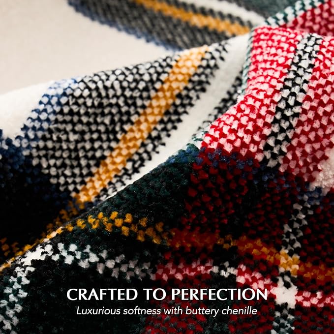 EverGrace Stewart Christmas Plaid Chenille Throw Blanket for Couch, Super Soft Cozy Tartan Checkered Throw Blanket with Tassels, Lightweight Plush Chenille Knit Throw for Christmas Decor, 50”x60”