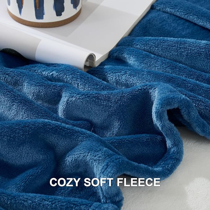 Hansleep Fleece Mineral Blue Queen Blanket, Super Soft Flannel Fuzzy Plush Cozy Blanket for All Seasons, Mineral Blue, Queen 90x90 Inches
