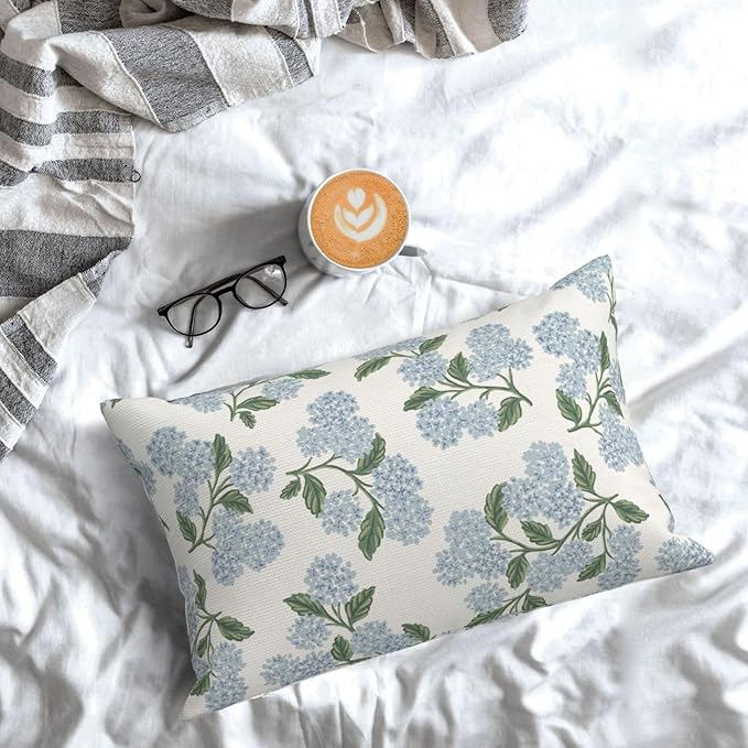 AEIOAE Spring Pillow Covers 12x20 Inch Set of 2, Green Blue Hydrangea Flower Throw Pillows Case,Floral Summer Outdoor Seasonal Decorative Farmhouse Decor Cushion Covers for Home Sofa Bed Couch