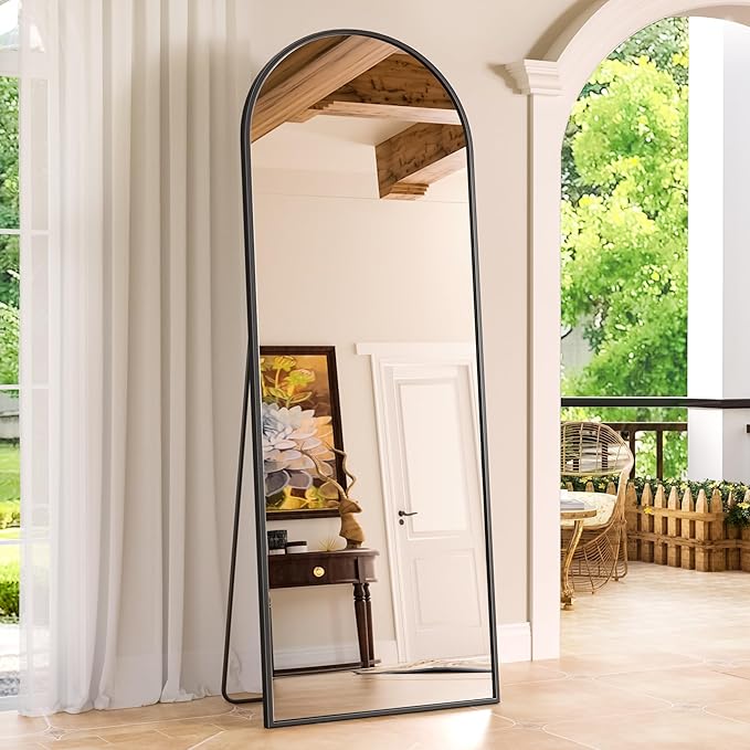 Antok Full Length Floor Mirror Arched Standing Mirror with Aluminum Frame - Freestanding Wall Mount Leaning Body Mirror for Bedroom Living Room Entryway, 58" L x 21" W, Black