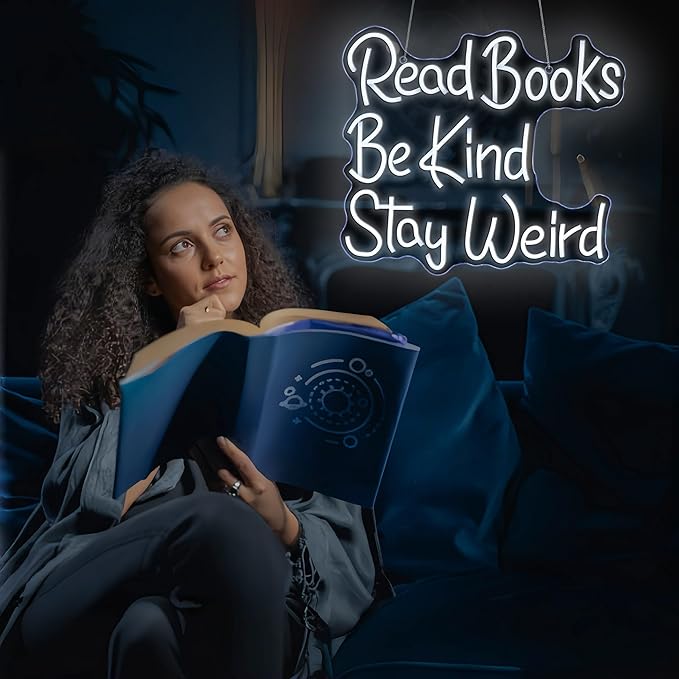 Neon Sign, Read Books Be Kind Stay Weird Neon Signs for Wall Decor White LED Neon Light Up Signs Home Decor for Study Room Bookstore Bedroom Business Club Decoration USB Operated