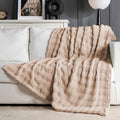 Brown Faux Fur Throw Blanket for Couch, Soft Fluffy Bubble Blanket for Bed Sofa, Thick Warm Plush Fuzzy Rabbit Fur Blanket for Neutral Home Decor, 50"X 60"