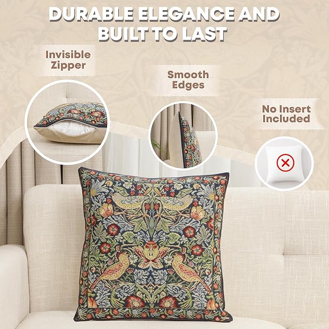Charlotte Home Furnishings Throw Pillow Covers 16x16 in Blue Strawberry Decorative Couch Pillow Covers Boho European Tapestry Cushion Cases Living Room Cozy Home Decor Jacquard Woven Soft Cotton