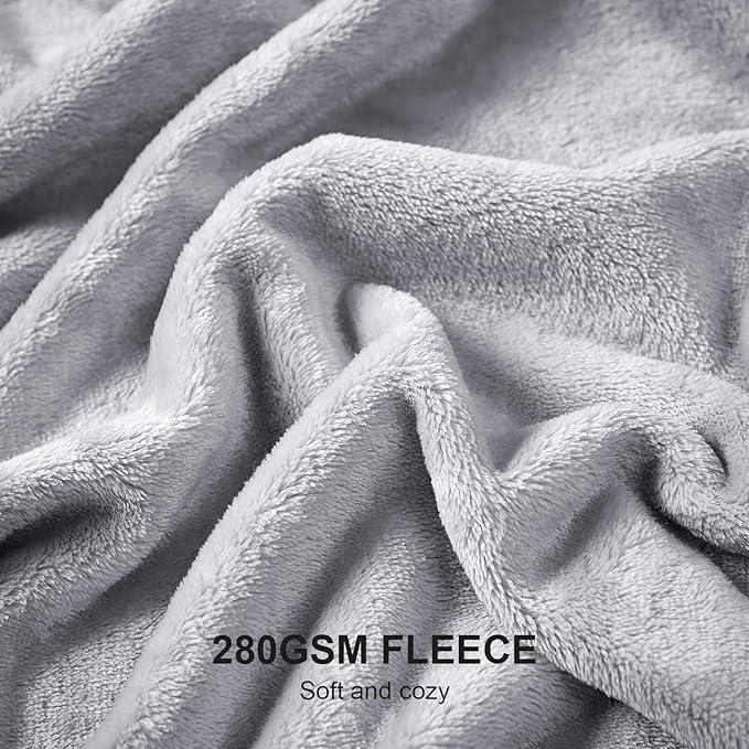 Hansleep Fleece Light Grey Throw Blanket, Super Soft Flannel Fuzzy Plush Cozy Blanket for All Seasons, Light Grey, Throw 50x60 Inches