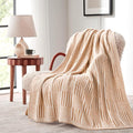 Snuggle Sac Checkered Throw Blanket Faux Fur Microfiber Blankets for Couch,Reversible Soft Cozy Warm Blanket for Sofa Bedroom,Cute Lightweight Striped Throws for Women,Heather Beige,60x80 inches