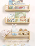 Nursery Floating Shelves for Wall, Set of 3 Book Shelves Natural Wood Wall Mounted Organizer with Towel Bar Hanging Bookshelves Nursery Decor for Kids Room, Bedroom and Kitchen