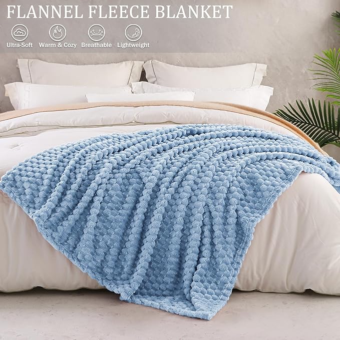 Exclusivo Mezcla Fleece Queen Blanket for Bed, Extra Large Fuzzy Stone Blue Bed Blankets, Soft Cozy Plush Sofa Throws for All Seasons, 90x90 Inches