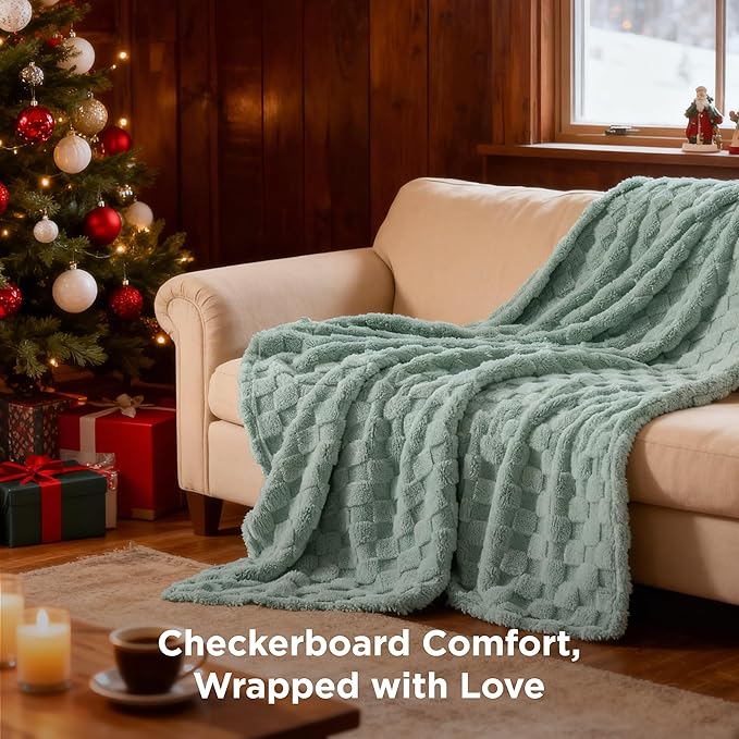Bedsure GentleSoft Sage Green Throw Blanket for Couch - Checkered Fleece Blankets Gifts for Women Men Girls, Cute Soft Cozy Spring Throw for Bedroom Home Decor Gifts, 50x60 Inches