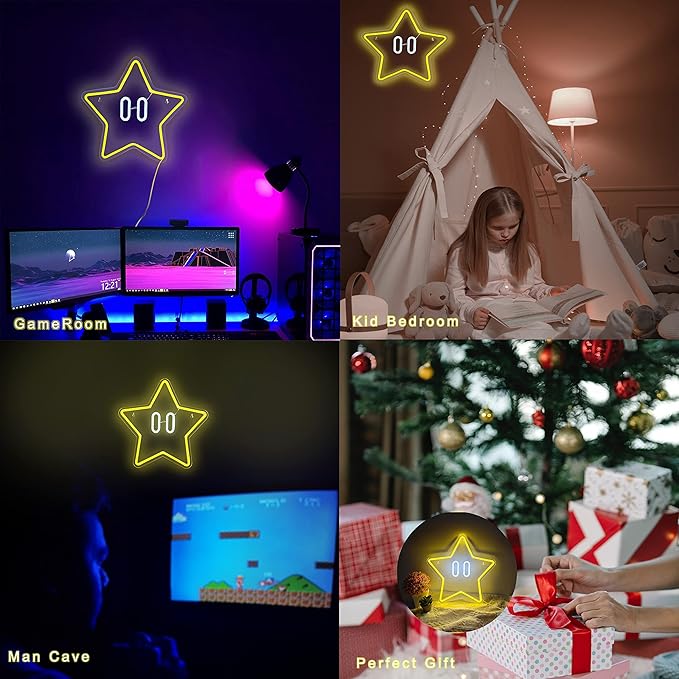 Star Neon Sign, Gaming Led Neon Light for Kids Bedroom Wall Decor Game Room Decor,Man Cave,Dimmable Gaming Star Led Sign Gifts for Kids Boys